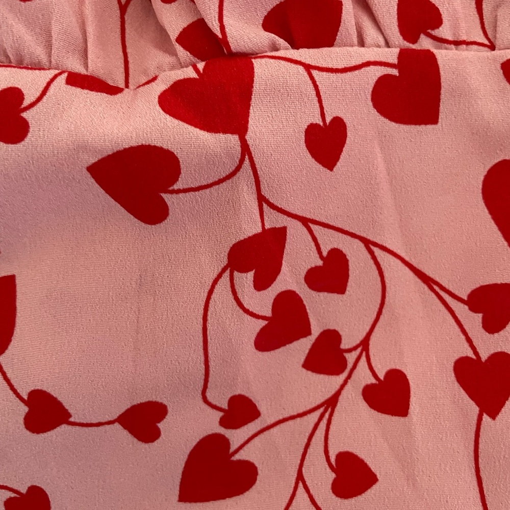 SHEIN pink red heart print all over crop top, size S Barbiecore festival summer - Picture 10 of 14